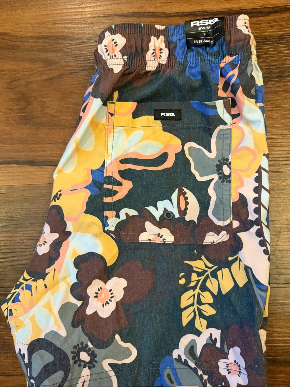 RSQ Floral Swim Shorts in Yellow, Brown & Blue